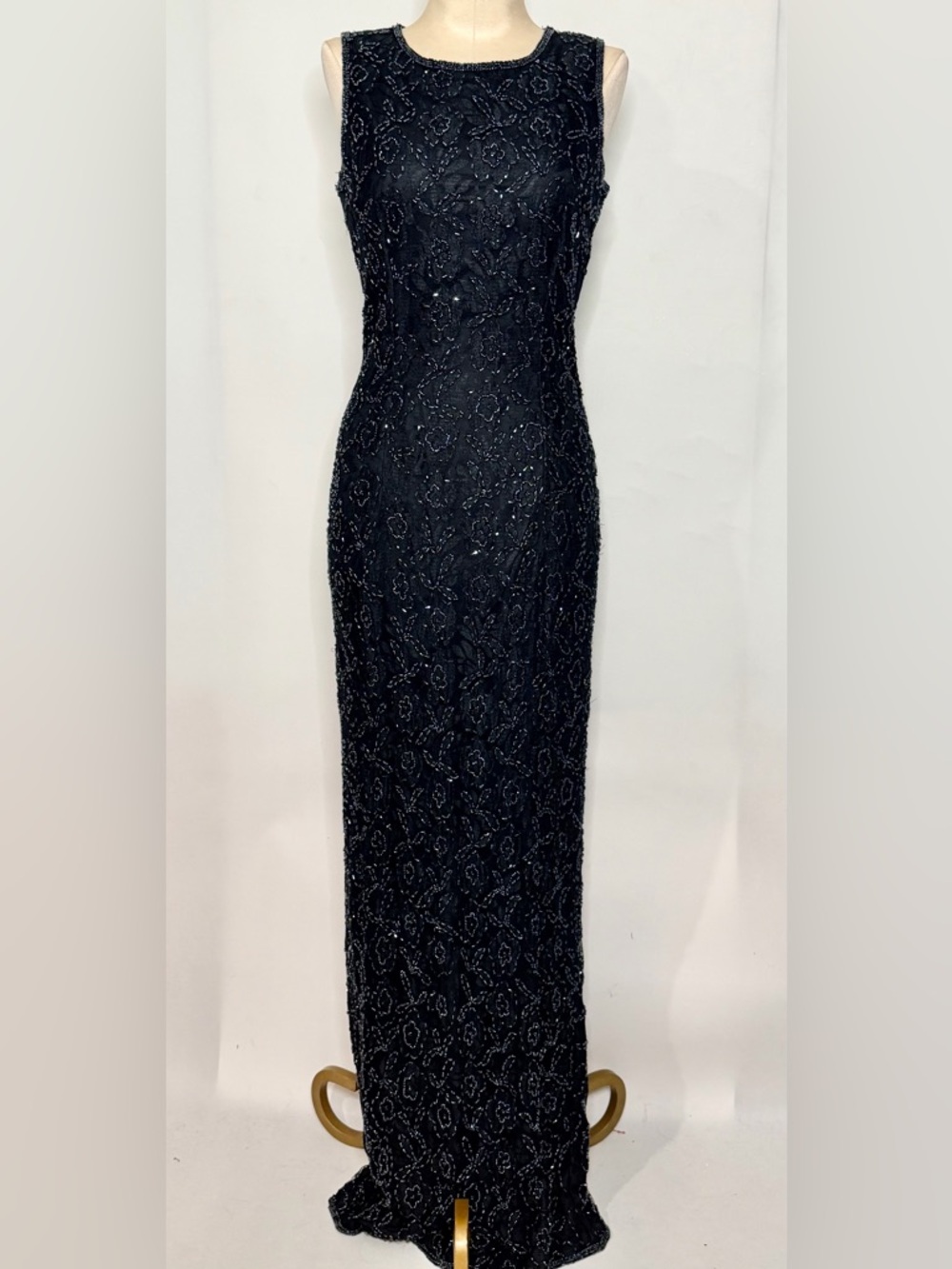VTG Papell Boutique Black Sleeveless Beaded Gown